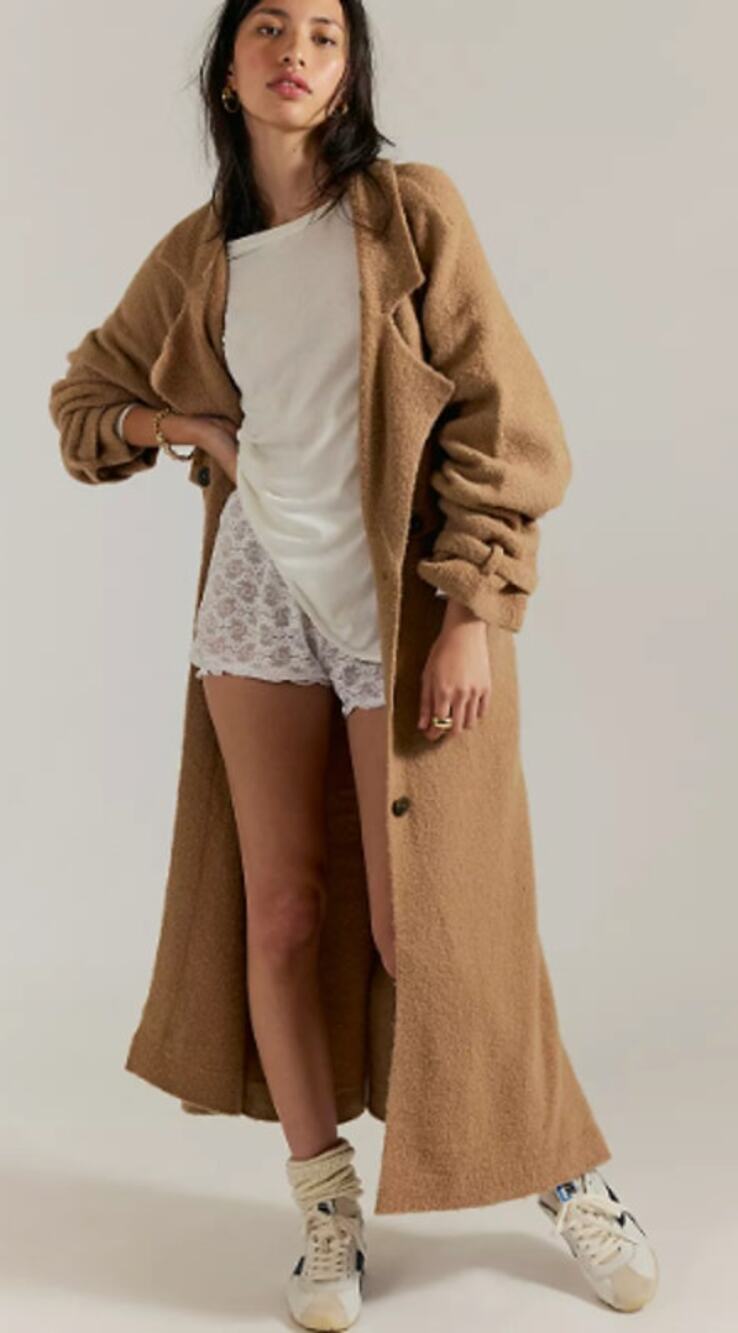 We The Free Free People Trespass Trench Sweater NWT Small Brown Duster Cardigan